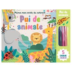Pui de animale + 5 creioane colorate