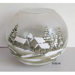 Vaza sticla peisaj de iarna decorat manual 16 cm 8150 48