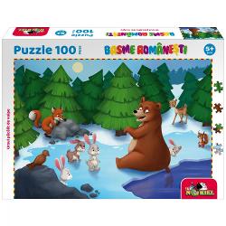 Puzzle cu 100 de piese Noriel Puzzle - Basme Romanesti Ursul pacalit de vulpe INT5878