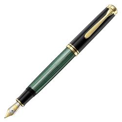 Stilou Pelikan Souveran M800, penita M din aur de 18K, accesorii placate cu aur, corp negru-verde 986539