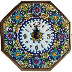 Ceas din ceramica, octogonal, pictat si aurit manual, 22 cm 319