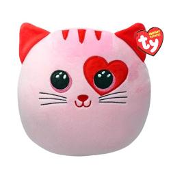 Jucarie de plus TY Squishy Beanie - FLIRT, pisica roz, 30 cm TY39369