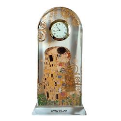 Ceas de birou din sticla optica, cu decor aurit, Klimt Kiss, 23 cm 66523241