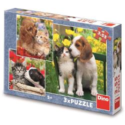 Puzzle cu 3x55 de piese Dino Toys - Animale 335370
