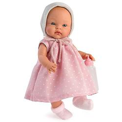 Papusa bebelus Alex cu rochita roz si biberon, 36 cm AS0526050