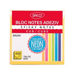 Bloc notes adeziv cub 400 file, 76x76 mm, 6 culori, Daco bn206