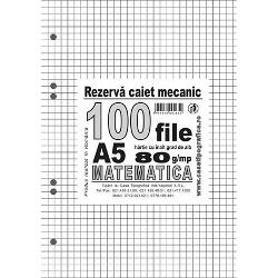Rezerva pentru caiet mecanic A5, matematica, 100 file, hartie 80 g, cu 2 sau 4 inele Casa Tipografica