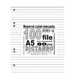 Rezerva pentru caiet mecanic A5, dictando, 100 file, hartie 80 g, cu 2 sau 4 inele Casa Tipografica
