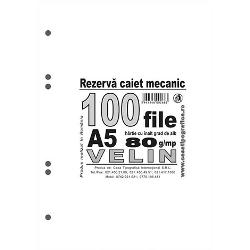 Rezerva pentru caiet mecanic A5, velin, 100 file, hartie 80 g, cu 2 sau 4 inele Casa Tipografica