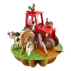 Piruettes felicitare 3d - tractor and farm animals ps069
