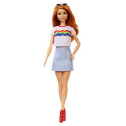 Papusa Barbie fashionista cu fustita si tricou curcubeu MTFBR37-FXL55