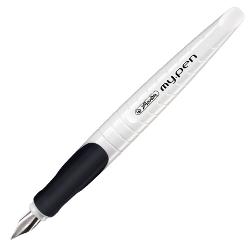 Stilou Herlitz My.Pen, pentru stangaci, alb cu negru, penita M, in blister HZ10999795