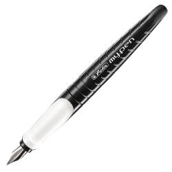 Stilou Herlitz My.Pen, pentru stangaci, negru cu alb, penita M , in blister 1099980-3
