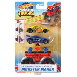 Hot wheels monster truck cu masinute galben si albastru mtgww13_gww14