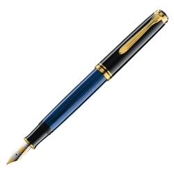 Stilou Pelikan Souveran M800, penita M din aur de 18K, accesorii placate cu aur, corp negru-albastru