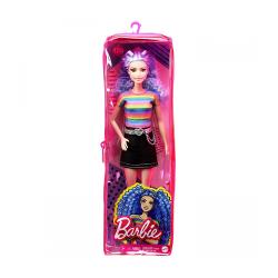 Papusa Barbie Fashionista Cu Parul Mov Tricou Multicolor Si Fusta Neagra Mtfbr37_Grb61