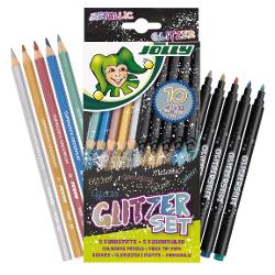 Vezi detalii pentru Set Glitter Jolly 5 creioane colorate si 5 carioci metalizate 3000 0517