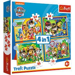 Puzzle 4 in 1 cu 35-70 de piese, Trefl - Patrula Catelusilor 34395