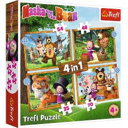 Puzzle 4 in 1 cu 35-70 de piese, trefl - masha si ursul in padure 34388