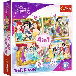 Puzzle 4 in 1 cu 35-70 de piese, trefl - disney princess 34385