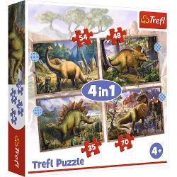 Puzzle 4 in 1 cu 35-70 de piese, trefl - dinozaurii interesanti 34383