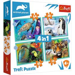 Puzzle 4 in 1 cu 35-70 de piese, Trefl - Animal Planet 34382