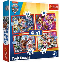 Puzzle 4 in 1 cu 35-70 de piese, trefl - patrula catelusilor in oras 34374