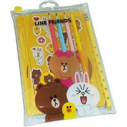 Set de rechizite Line Friends cu caiet, 4 creioane colorate cu 2 capete, creion, stickere autocolante si ascutitoare LINE3325