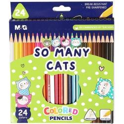 Creioane colorate triunghiulare MG So many cats 24 de culori AWP343A2