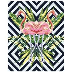 Set de pictura pe numere 40x50 cm - frunze tropicale cu flamingo, panza de bumbac pe rama lemn 1044
