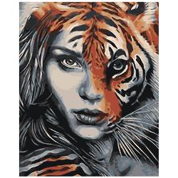 Set de pictura pe numere 40×50 cm – Femeia tigru, panza de bumbac pe rama de lemn 1090 imagine 2022