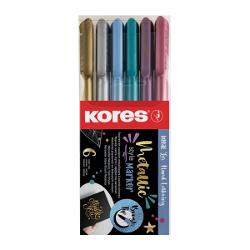 Set cu 6 markere permanente, in nuante metalice, cu varf tip pensula, Kores KS992532
