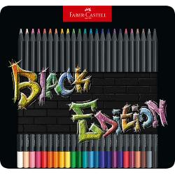 Creioane colorate Faber-Castell, 24 de culori, in cutie de metal, Black Edition 116425