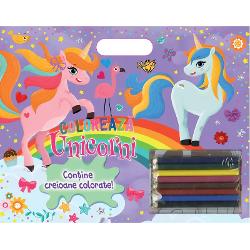 Coloreaza unicorni - carte de colorat cu creioane colorate