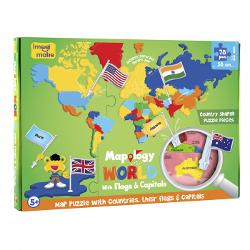 Puzzle educativ din spuma EVA - Harta lumii cu steaguri si capitale MP14USA