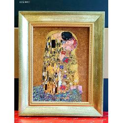 Tablou din portelan, cu rama de lemn, Klimt Kiss 28x34 cm 66534461