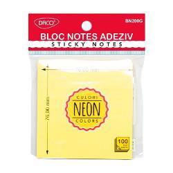 Bloc Notes Adeziv 76X76 Galben Neon Daco Bn200G