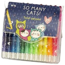 Creioane cerate retractabile MG So many cats, 24 de culori la set, in etui de PVC AGMX4337