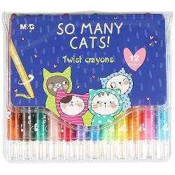 Creioane cerate retractabile MG So many cats, 12 culori la set, in etui de PVC AGMX4336