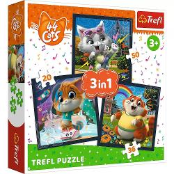 Puzzle 3 in 1 Trefl - 44 Cats, Pisicile Dragalase 34865