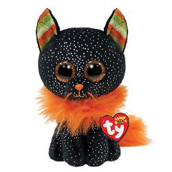 Jucarie de plus TY Beanie Boos Morticia - Pisica neagra cu portocalie, 15 cm