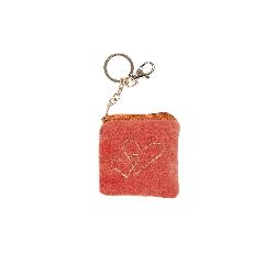 Mini portofel tip breloc, 8x8 cm, din catifea corai cu inimioare, Artebene A210565