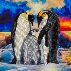 Set creativ tablou cu cristale Crystal Art Card, Familia pinguinilor, 18x18cm, Craft Buddy CCK-A83
