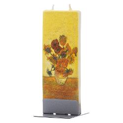 Lumanare plata, 2 fitile, pictata manual, suport din otel, Van Gogh, Sunflowers 6 1 15cm 17k023