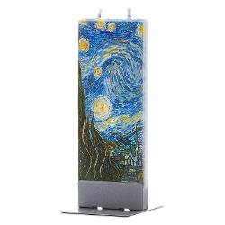 Lumanare plata, 2 fitile, pictata manual, suport din otel, Van Gogh, The starry night 6 1 15cm 18k036