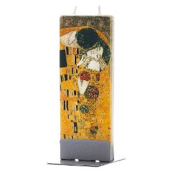Lumanare plata, 2 fitile, pictata manual, suport din otel, Klimt, Kiss 6 1 15cm 17k013