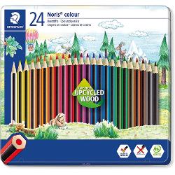 Creioane colorate cu 24 de culori Staedtler Noris Wopex, in cutie metalica ST-185-M24