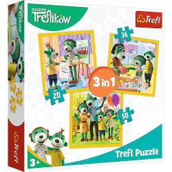 Puzzle 3 in 1 cu 50, 36 si 20 de piese Trefl - Distractie In Familia Trefiliki 34850