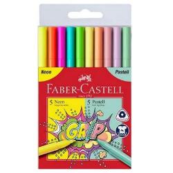 Set 10 carioci Faber-Castell Grip, culori neon si pastel 155312