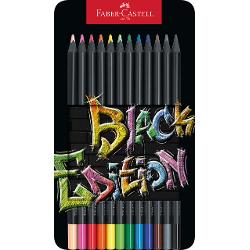 Creioane colorate Faber-Castell, 12 culori, in cutie de metal, Black Edition 116413